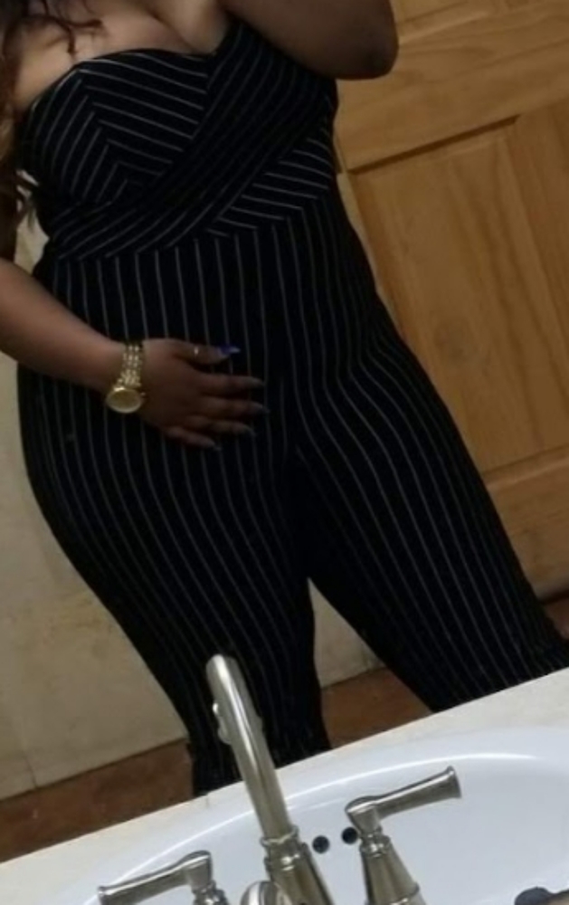 Black and white pin stripped halter jumpsuit